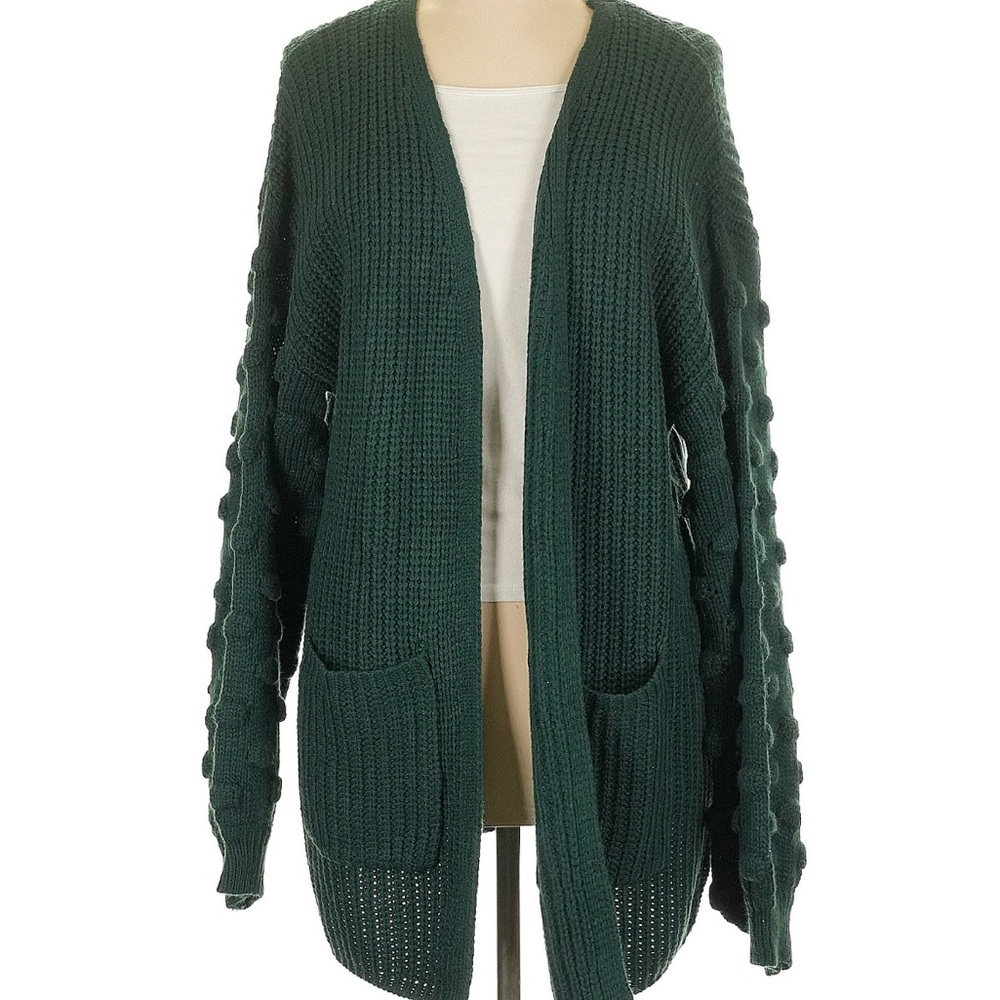 Altar'd State Green Cardigan Sweater with Textured Sleeves